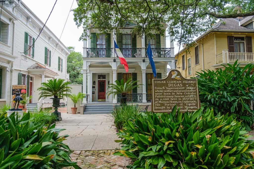 The front view of the historic Degas House in New Orleans.