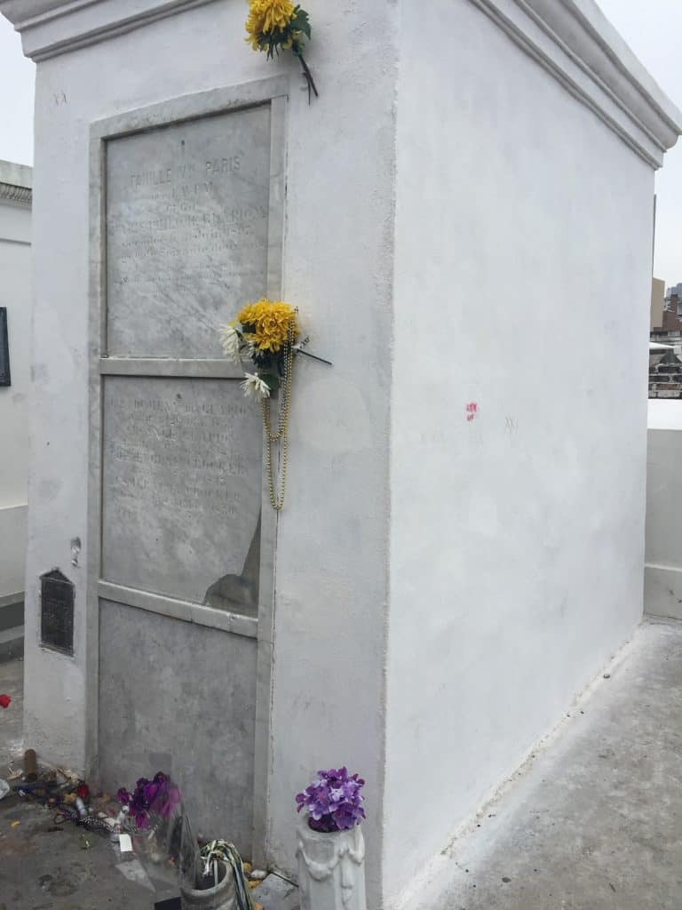 A tall tomb known as the Voodoo Queens in St. Louis Cemetery No. 1 in New Orleans