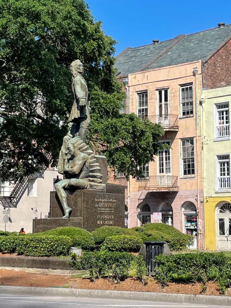 A statue of Bienville who founded New Orleans.