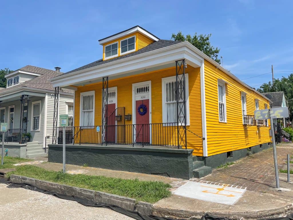 A yellow shotgun house in the Irish Channel section of the Garden District.