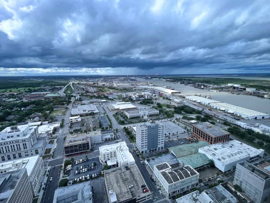 View of downtown Mobile and the river from Dauphin's on the 34th floor for dinner.