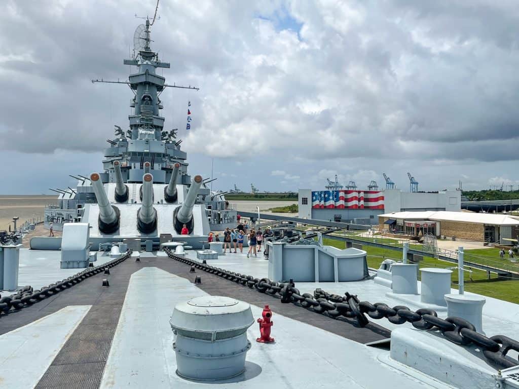 Standing on the top deck of the USS Alabama battleship in Mobile.