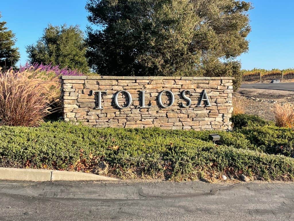 The front sign and entrance to Tolosa Winery in Edna Valley, California.