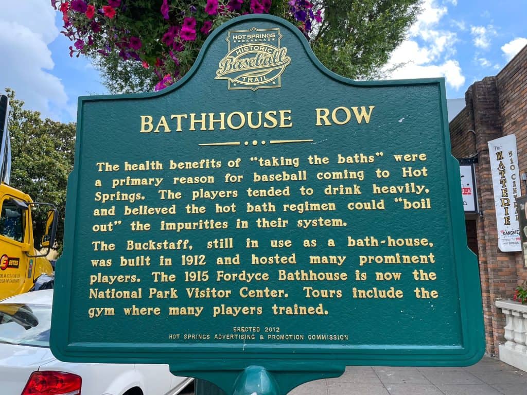 A sign for Bathhouse Row and its interesting history.