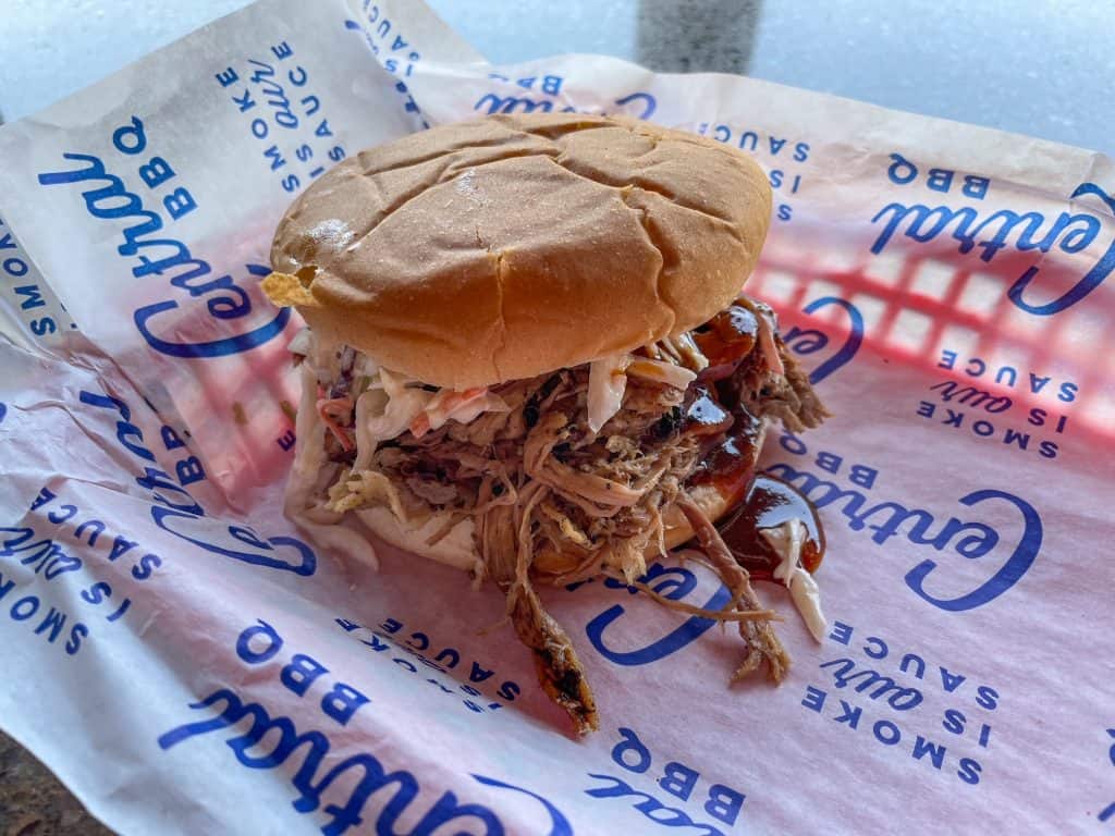 A terrific pulled pork sandwich from Central BBQ in Memphis, Tennessee.