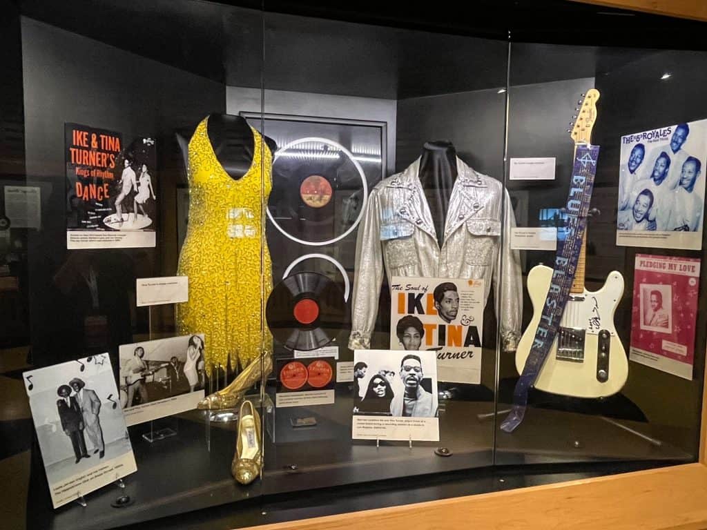 Memorabilia and clothes worn by Tina and Ike Turner at STAX Museum.