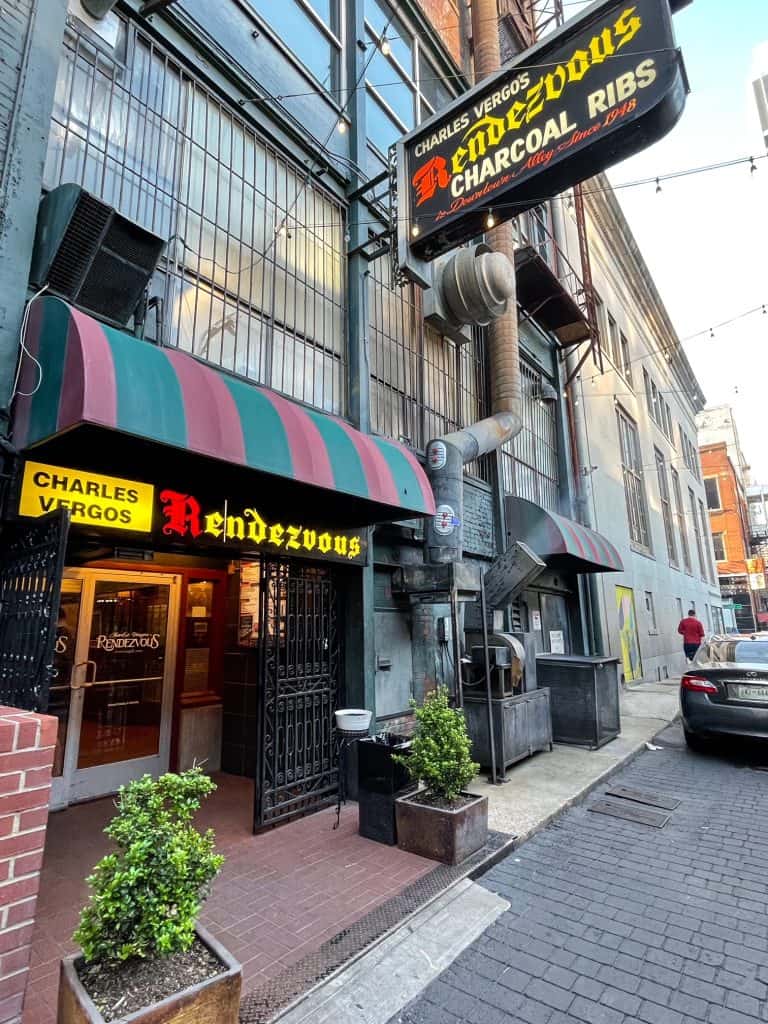 The entrance to Charlie Vergos Rendezvous in the alleyway in downtown Memphis.