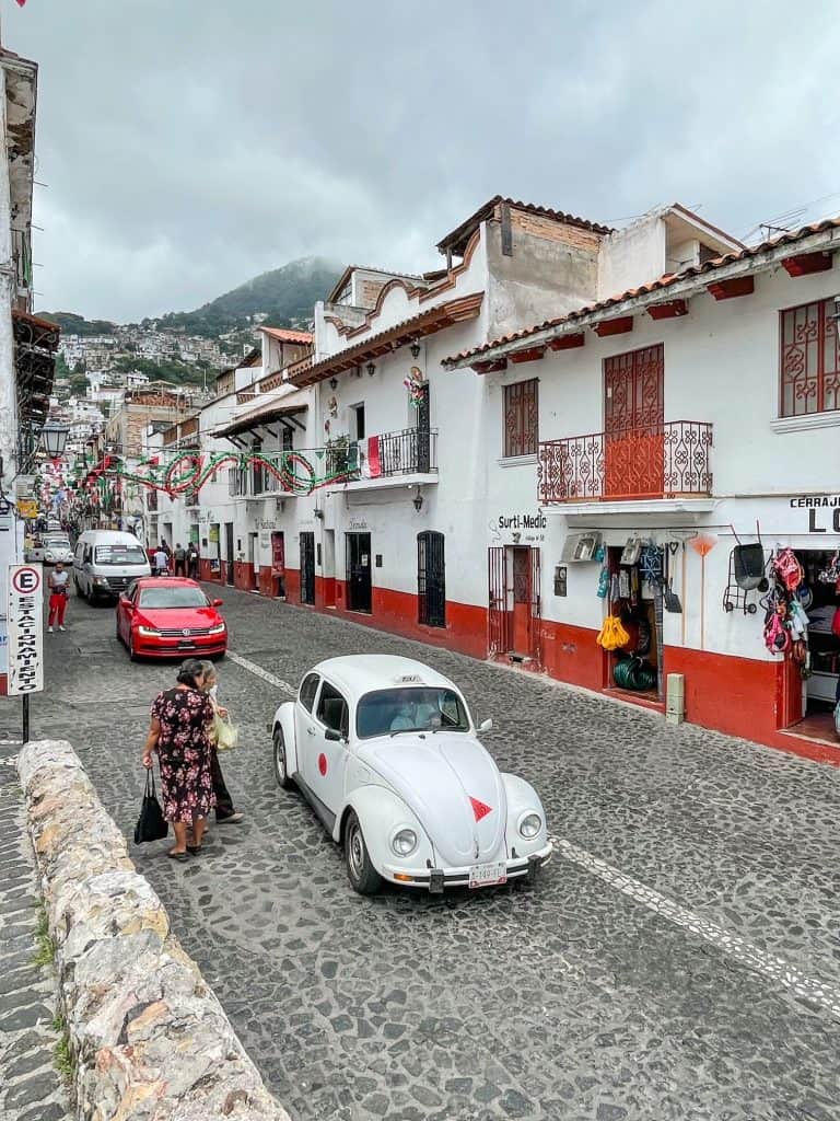 A VW taxi is common in the town of Taxco, Mexico.