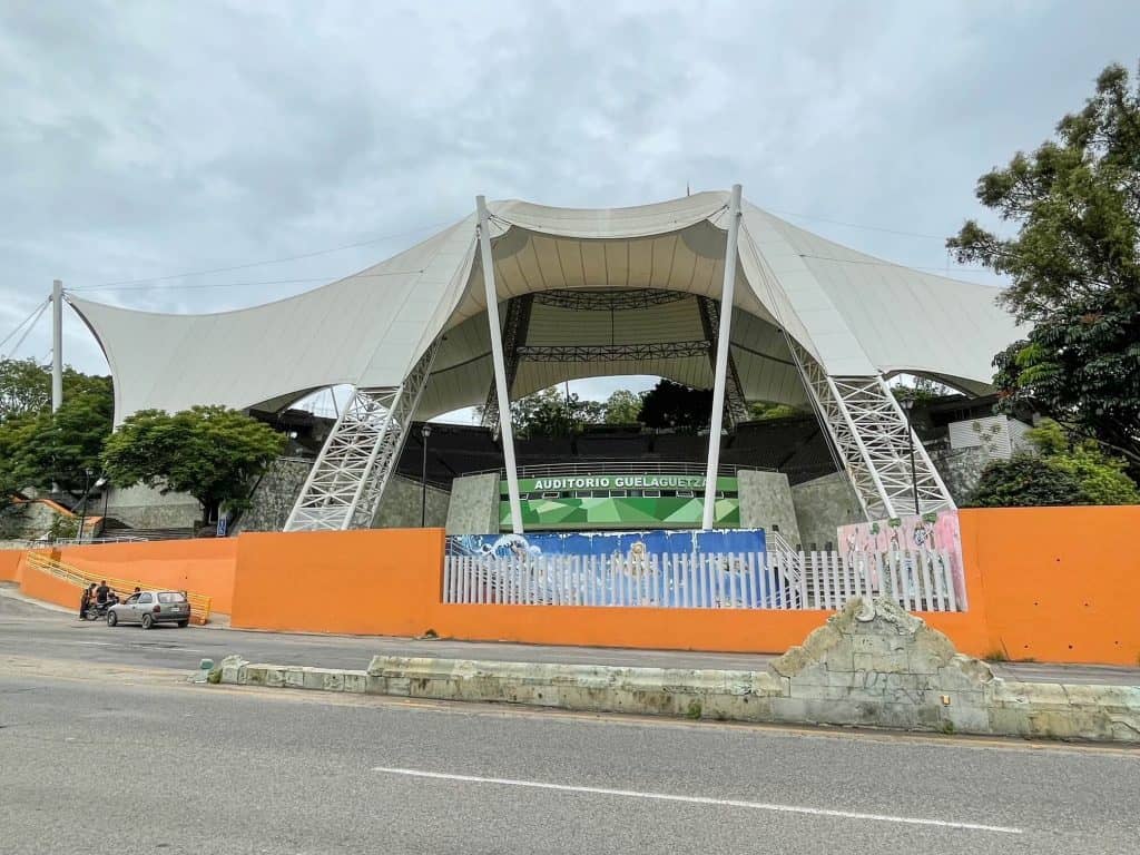 The big white tent cover of Auditorio Guelaguetza, an outdoor amphitheatre in Oaxaca City, Mexico.