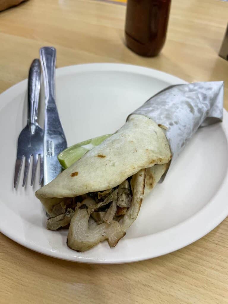 An rolled Arabe taco in Puebla City, Mexico.