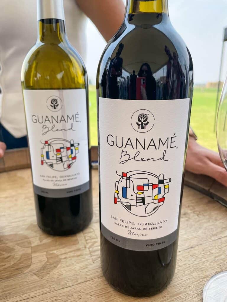 Two bottles of Guaname Blend red wine from Guaname winery near San Miguel de Allende in Central Mexico.