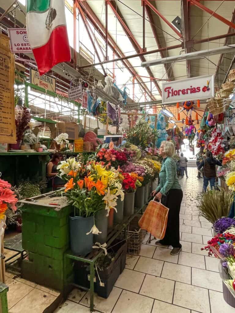 Walking through the Ignacio Ramirez Market with several different flower vendors in San Miguel de Allende.