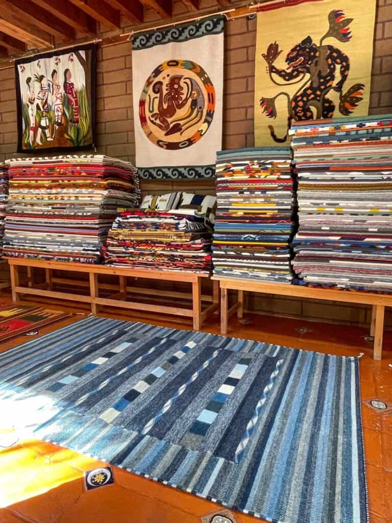 Hand weaved wool rugs in all colors, sizes, and patterns in a village outside of Oaxaca, Mexico.
