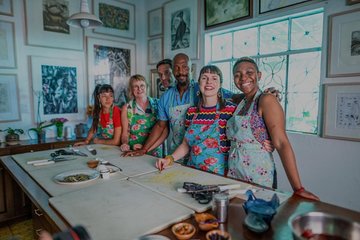 Group of people in a cooking class in Oaxaca, Mexico.