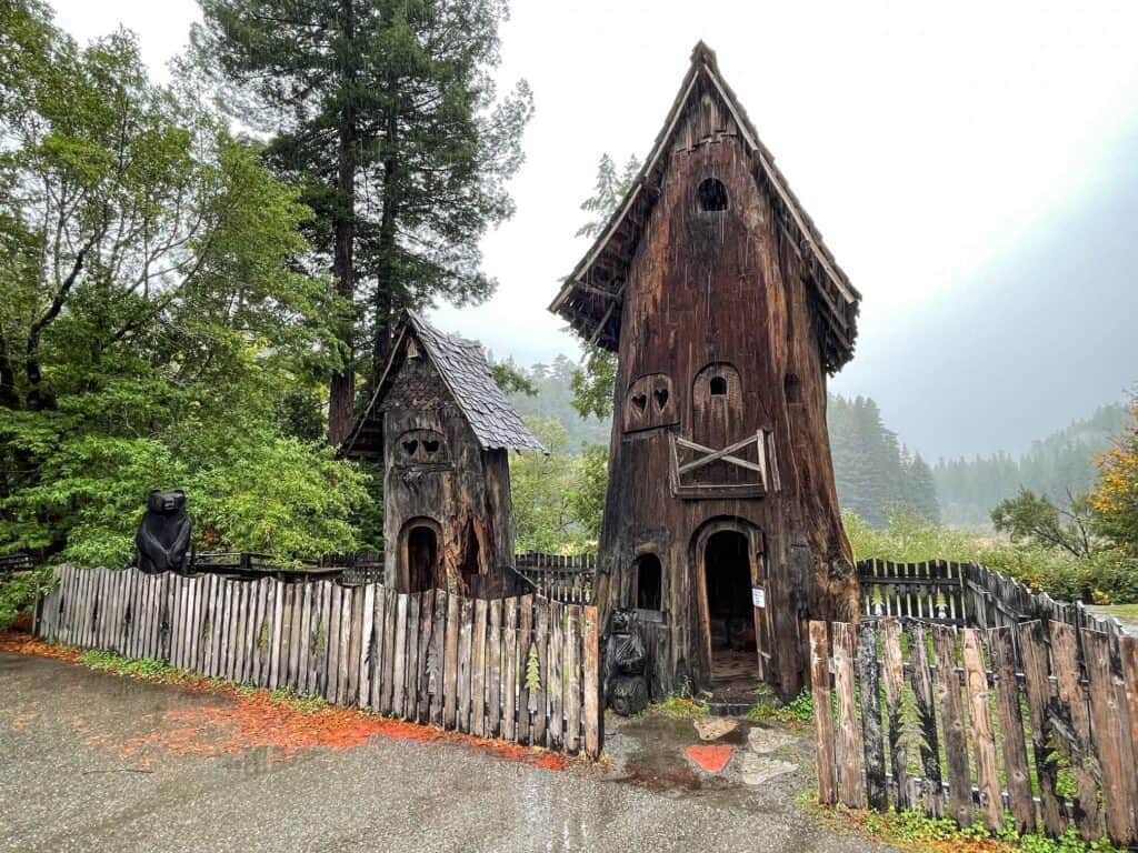 A few small tree houses at Shrine Drive-Thru Tree in Myers Flat, California.