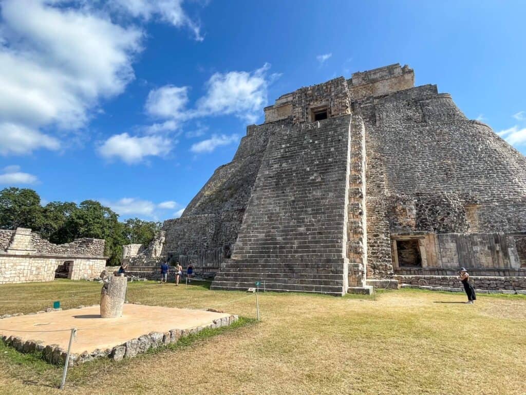 A large pyramid structure at Uxmal ruins in Yucatan, Mexico.