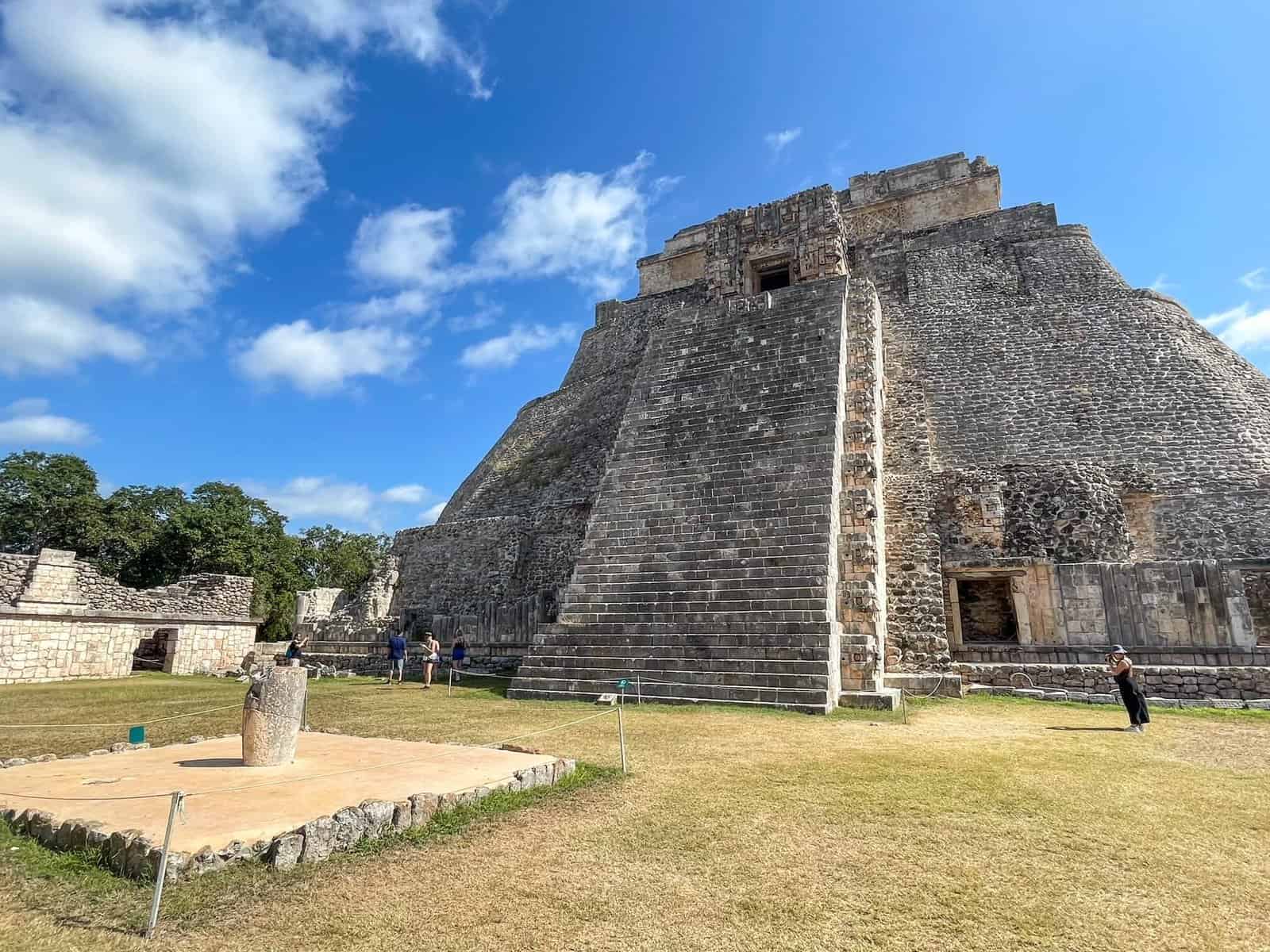 A large pyramid structure at Uxmal ruins in Yucatan, Mexico.