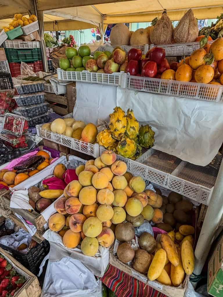 An assortment of fruits at a vendor at Mercado de Surquillo in Miraflores where locals shop.